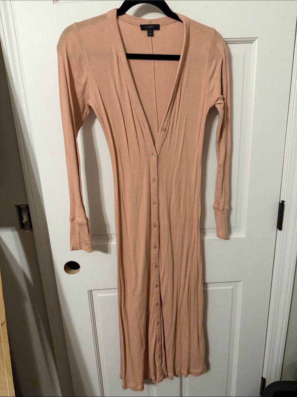 J. Crew Long Sleeve Button-Front Maxi Dress in Blush Pink